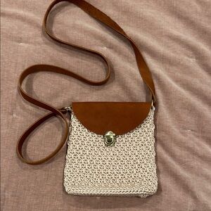 Brown and Cream Crochet Crossbody Bag